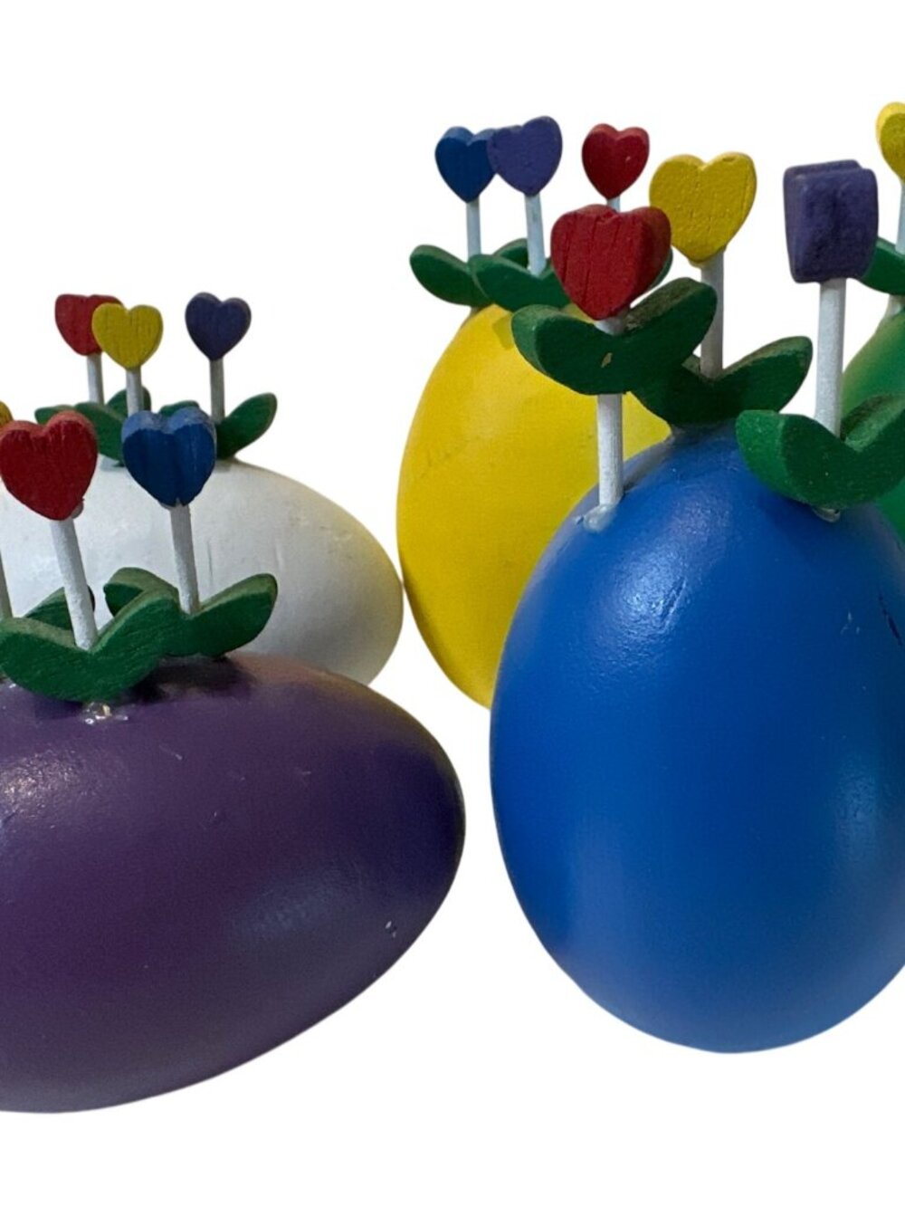 Vintage Dept 56 Wooden Easter Eggs w Tulips Easter Spring Decor 1980s